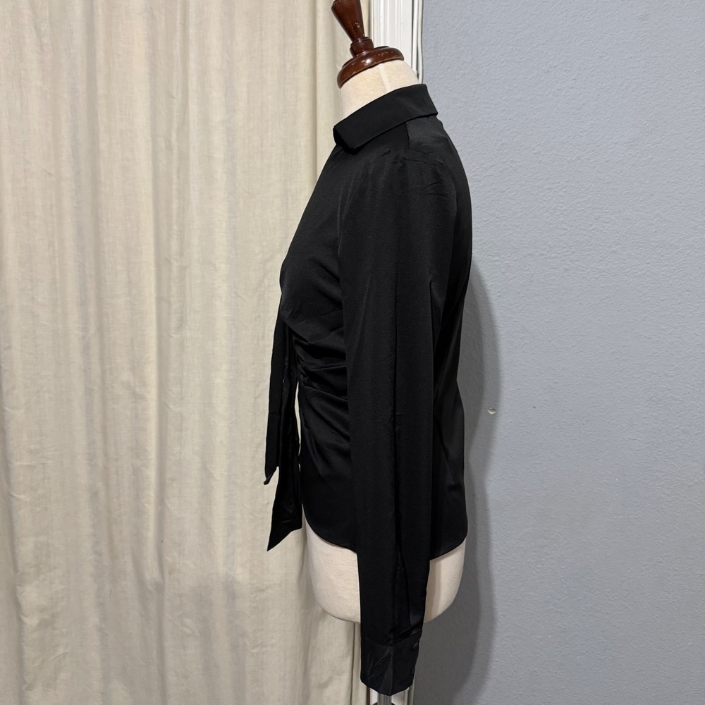 Idem Ditto Black Ruched Front Long Sleeve Collared Button Down Gothic Shirt M - Picture 6 of 14